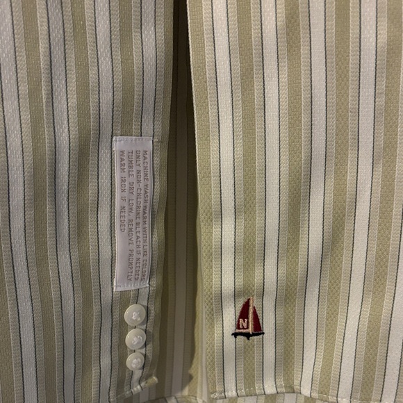 Nordstrom Olive Striped Button Down Shirt. 16 1/2. 35 - Picture 3 of 6